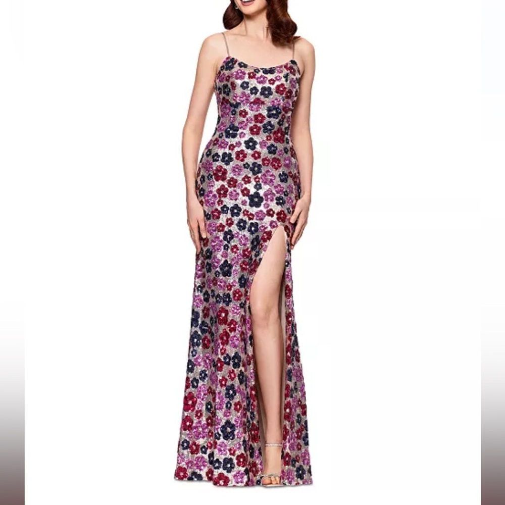 Betsy & Adam Pink and Purple Slit Maxi Dress NWT